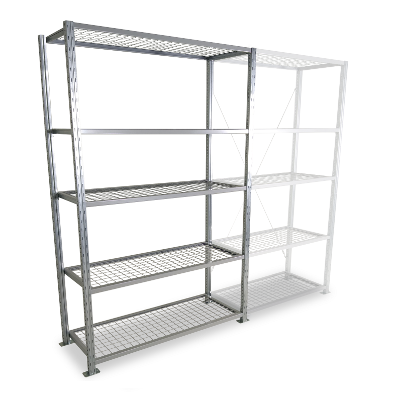 Rayonnage spécial sprinkler – Rayonnage d&rsquo;atelier léger 2000 mm, 5 niveaux, 200 kg/niveau, tablettes grillagées 3