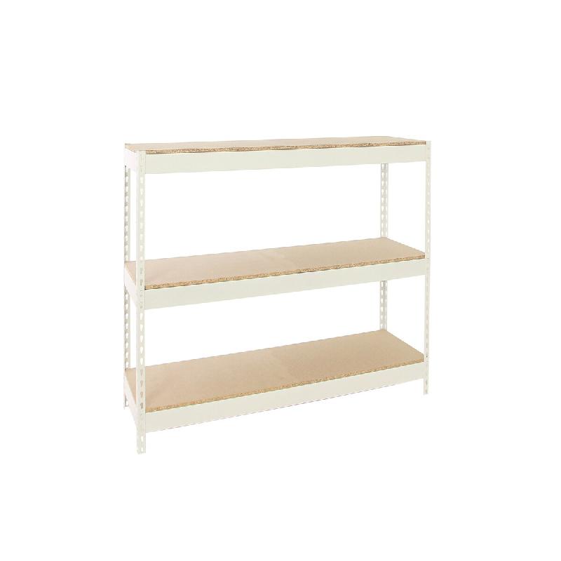 SimonRack Rayonnage industriel, 1500x1200x750 mm, 400 kg au point de flexion, 3 étagères bois, rayonnage garage, Blanc/Bois- Ecoforte – blanc métal - Image 1