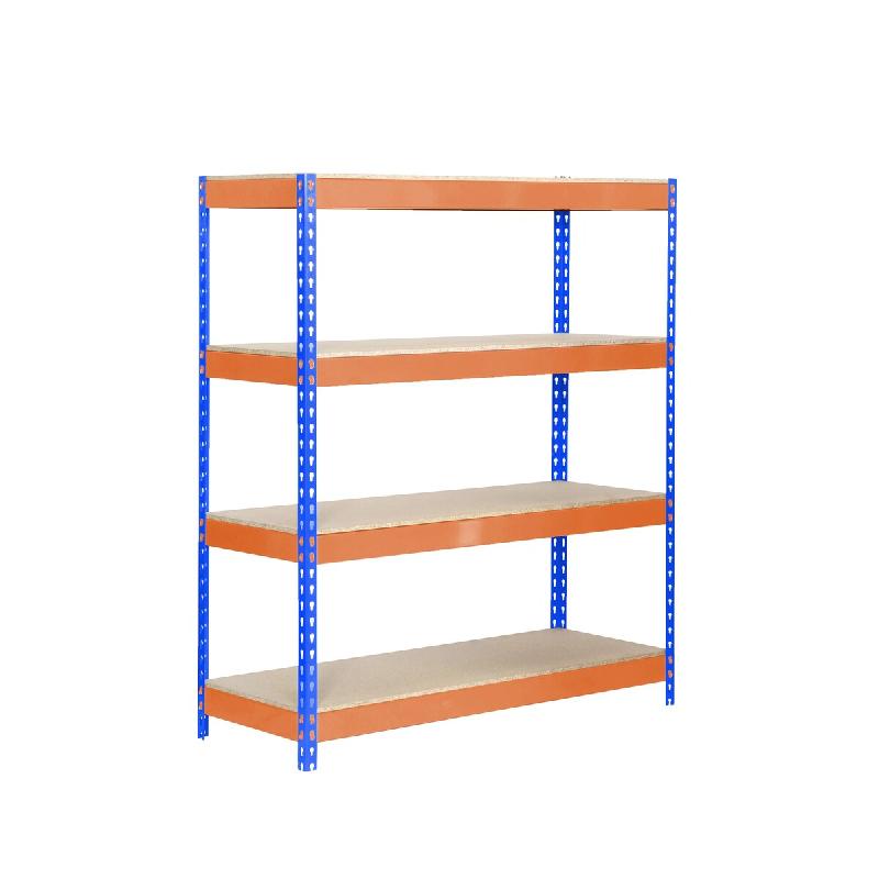 SimonRack Rayonnage industriel, 2000x1200x450 mm, 300 kg au point de flexion, 4 étagères bois, rayonnage garage, Bleu/Orange/Bois- Bricoforte – oran - Image 1