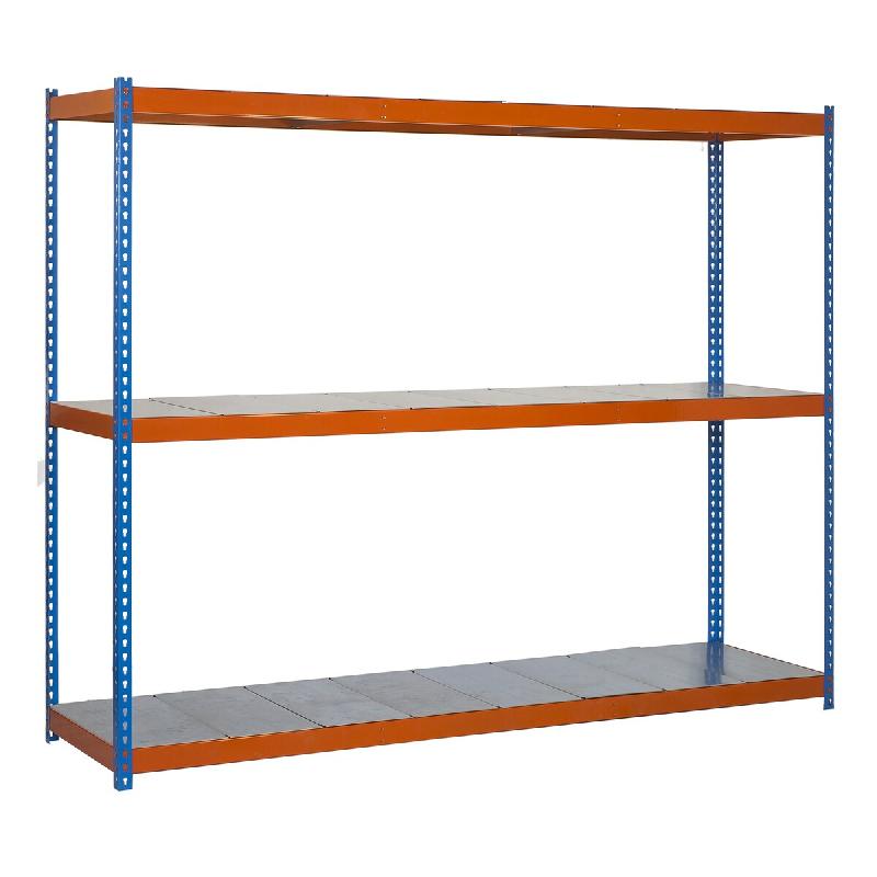 SimonRack Rayonnage industriel, 2000x1200x450 mm, 400 kg au point de flexion, 3 étagères métalliques, Bleu/Orange/Galvanisé- Ecoforte – orange mé - Image 1