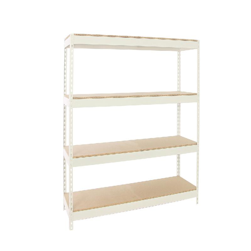 SimonRack Rayonnage industriel, 2000x1200x450 mm, 400 kg au point de flexion, 4 étagères bois, rayonnage garage, Blanc/Bois- Ecoforte – blanc métal - Image 1