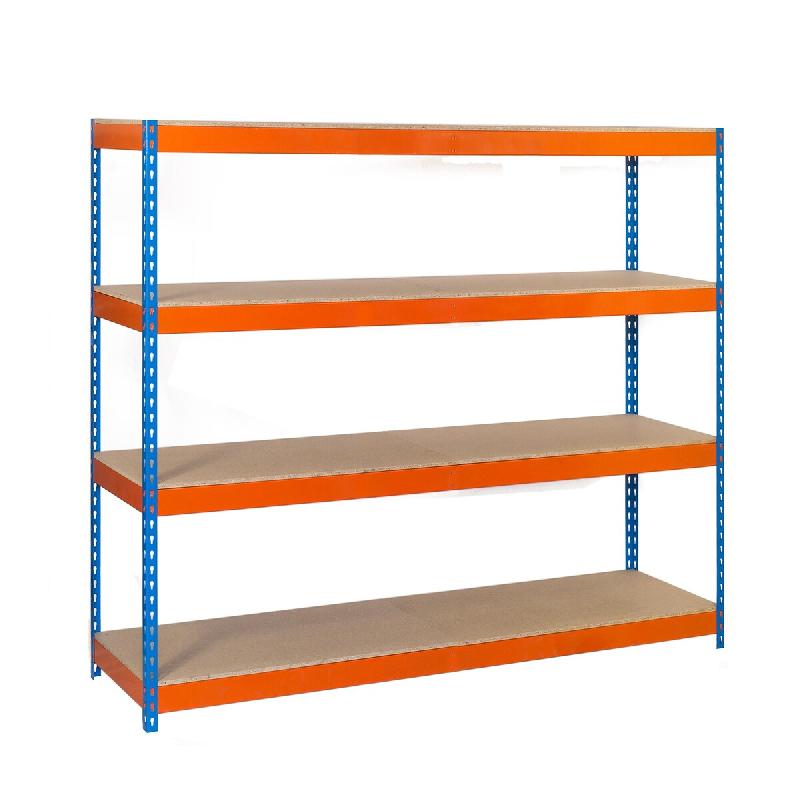 SimonRack Rayonnage industriel, 2000x1200x750 mm, 400 kg au point de flexion, 4 étagères bois, rayonnage garage, Bleu/Orange/Bois- Ecoforte – orange - Image 1