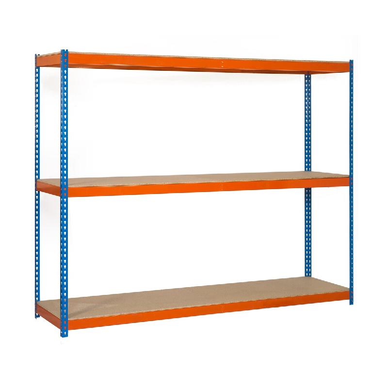 SimonRack Rayonnage industriel, 2000x1800x450 mm, 400 kg au point de flexion, 3 étagères bois, rayonnage garage, Bleu/Orange/Bois- Ecoforte – orange - Image 1