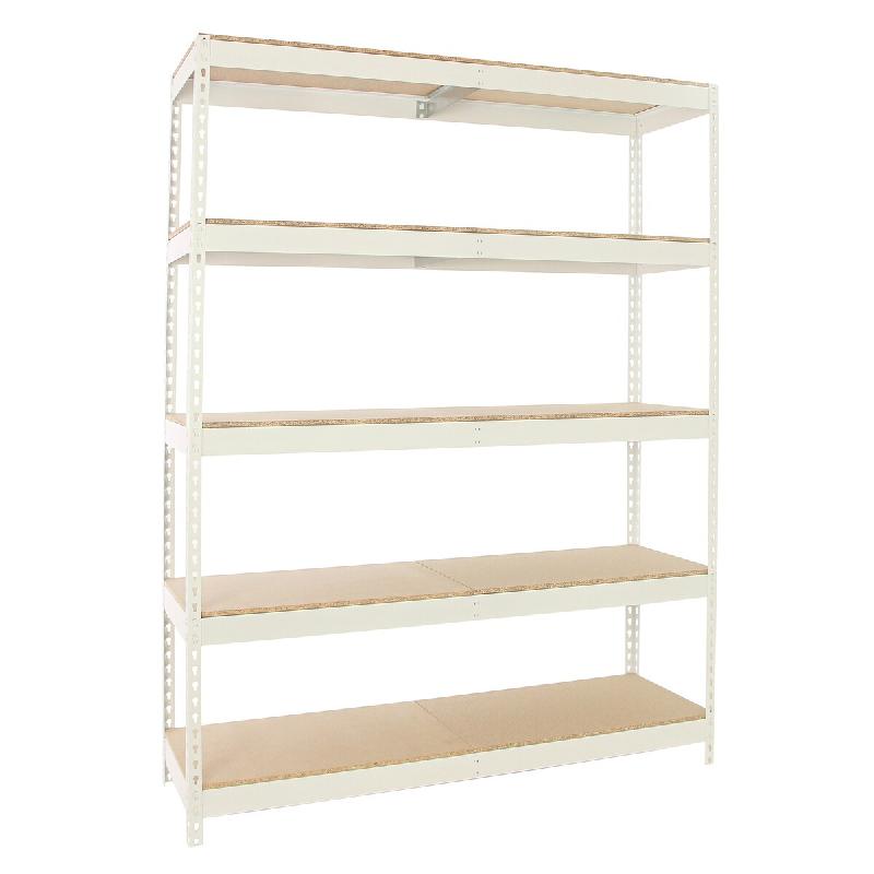 SimonRack Rayonnage industriel, 2000x1800x600 mm, 400 kg au point de flexion, 5 étagères bois, rayonnage garage, Blanc/Bois- Ecoforte – blanc métal - Image 1