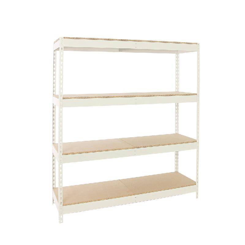 SimonRack Rayonnage industriel, 2000x2100x450 mm, 300 kg au point de flexion, 4 étagères bois, rayonnage garage, Blanc/Bois- Ecoforte – blanc métal - Image 1