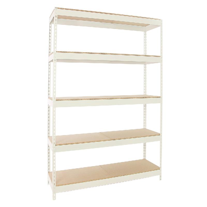 SimonRack Rayonnage industriel, 2500x1200x600 mm, 400 kg au point de flexion, 5 étagères bois, rayonnage garage, Blanc/Bois- Ecoforte – blanc métal - Image 1