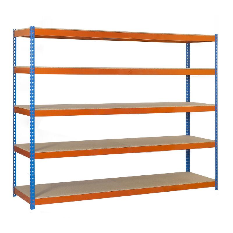 SimonRack Rayonnage industriel, 3000x1200x600 mm, 400 kg au point de flexion, 5 étagères bois, rayonnage garage, Bleu/Orange/Bois- Ecoforte – orange - Image 1
