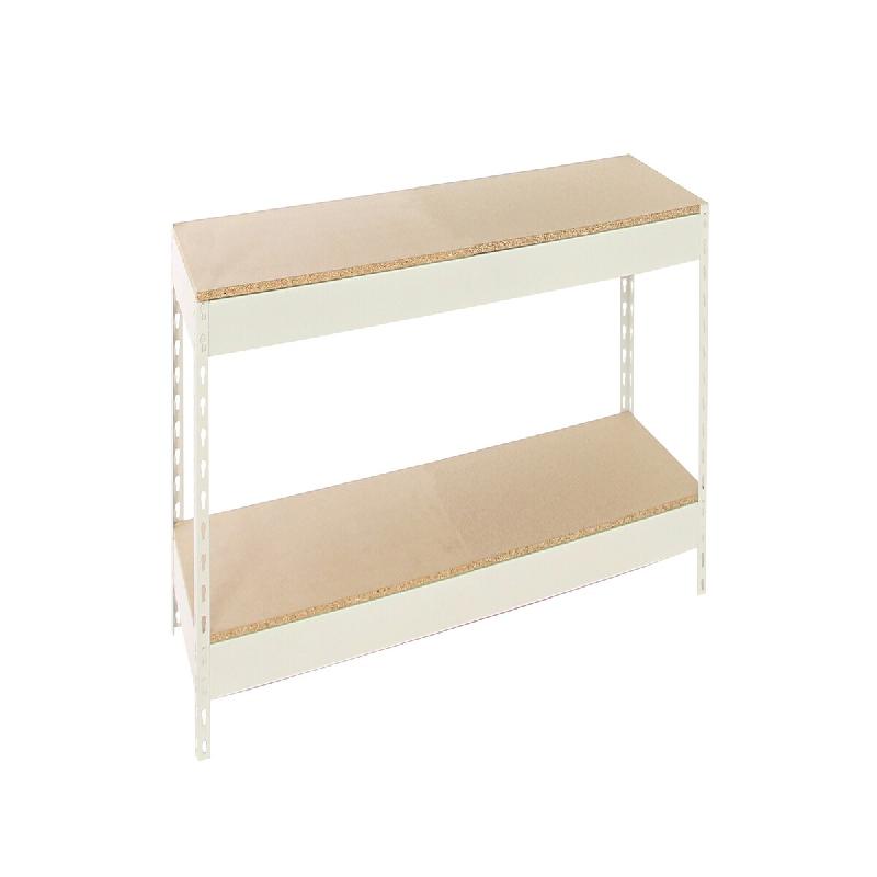 SimonRack Rayonnage industriel, 900x1200x750 mm, 400 kg au point de flexion, 2 étagères bois, rayonnage garage, Blanc/Bois- Ecoforte – blanc métal - Image 1