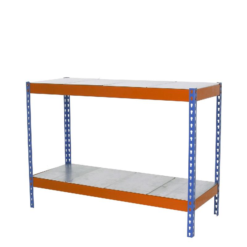 SimonRack Rayonnage industriel, 900x1500x750 mm, 400 kg au point de flexion, 2 étagères métalliques, rayonnage garage, Bleu/Orange/Galvanisé- Ecof - Image 1