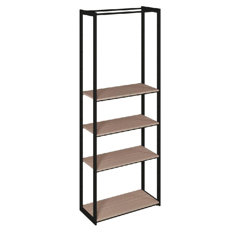 Structure Cage noir 90x40x240cm 4 tablettes noyer 1