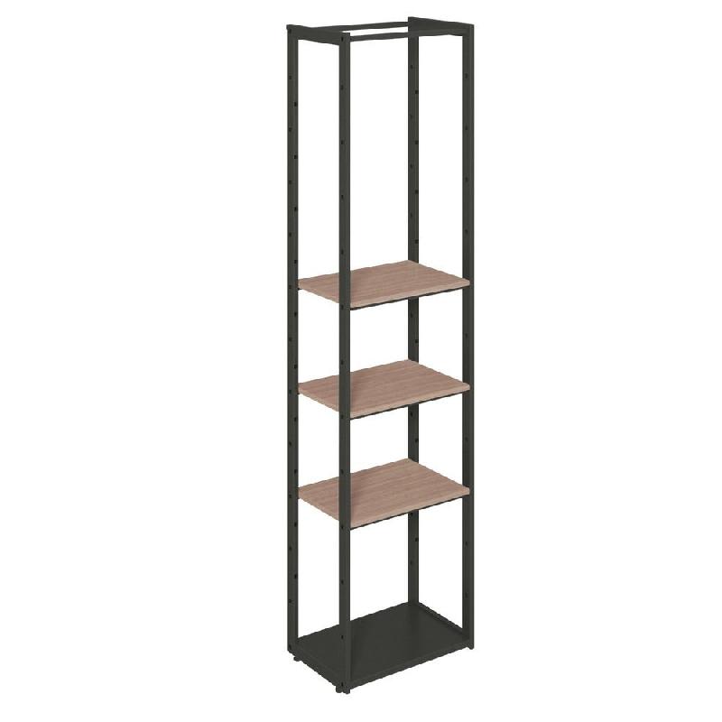 Structure Cage noir base métal 60x40x240cm 3 tablettes noyer - Image 1