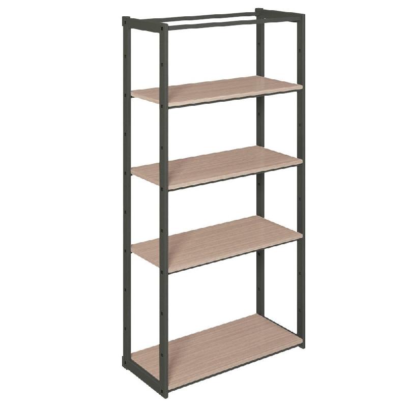 Structure Cage noir suspendue 90x40x180cm 4 tablettes noyer - Image 1