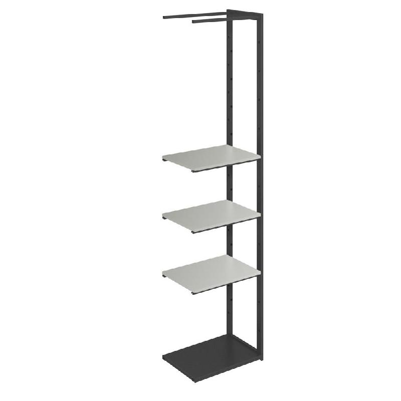 Suite structure Cage noir base métal 58x40x240cm 3 tablettes gris alu - Image 1