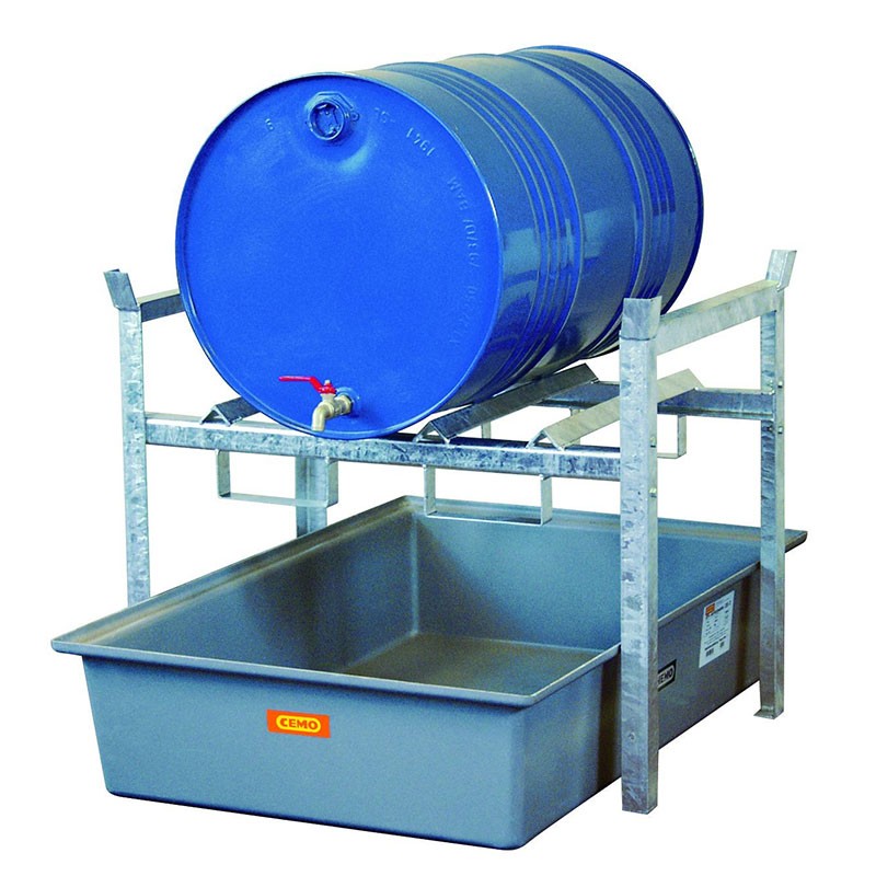 Rayonnage 1 fût 220 litres ou 2 fûts 60 litres avec bac de rétention de 220 litres – Rayonnage à fûts sur rétention 1