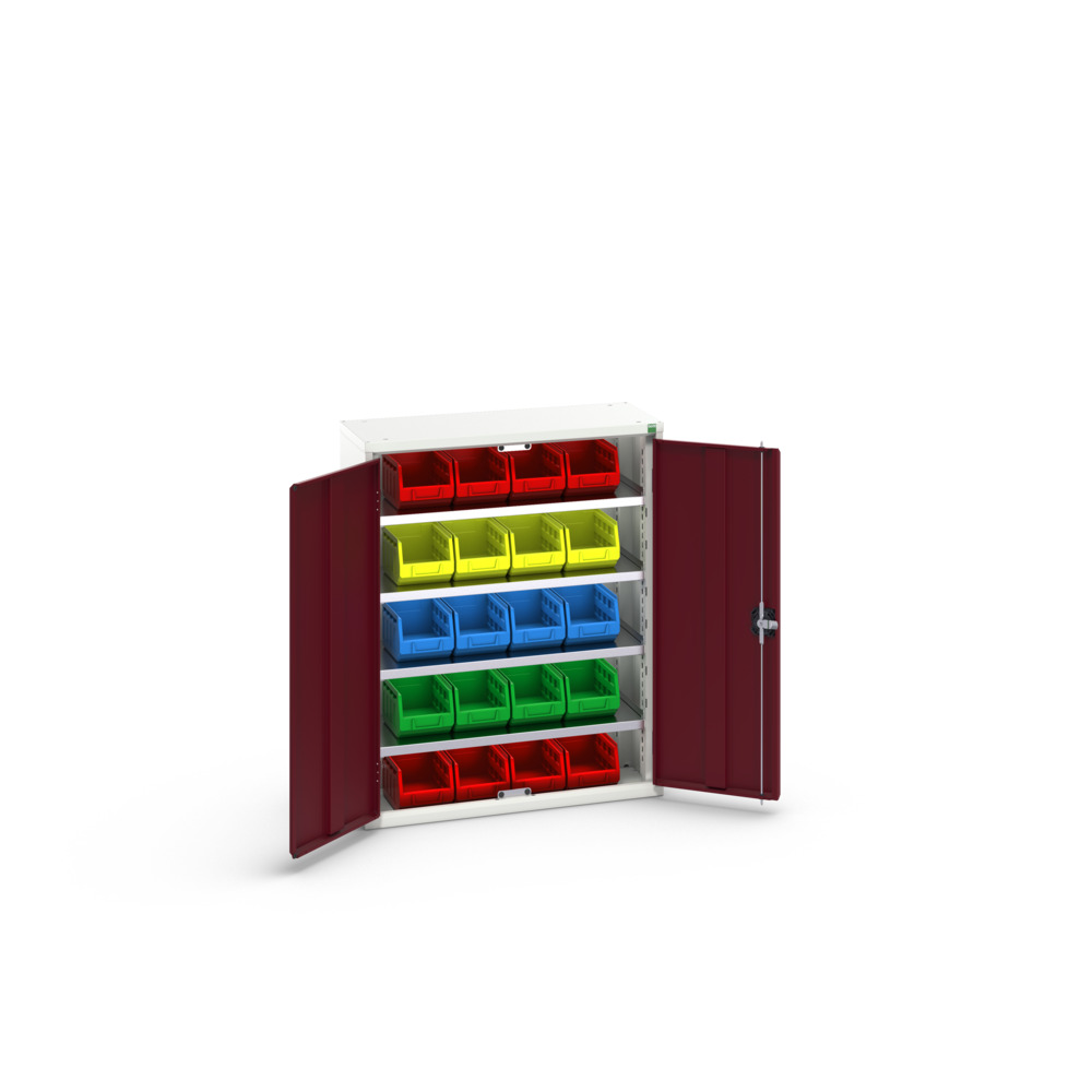 Armoire à bacs verso – 4 tablettes, 20 bacs – 800x350x1000 mm – RAL 7035/3004 – Réf. 16926400.24 2