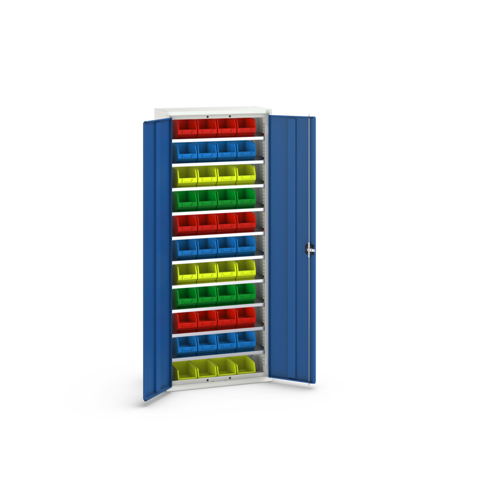 Armoire à bacs verso – 10 tablettes, 44 bacs N°3 – 800x350x2000 mm – RAL 7035/5010 – 16926401.11 2