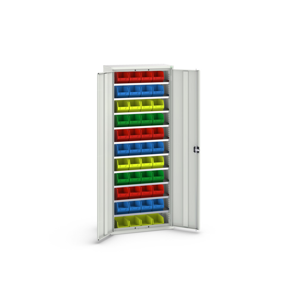 Armoire à bacs verso – 10 tablettes, 44 bacs – 800x350x2000 mm – RAL 7035 – Réf. 16926401.16 2