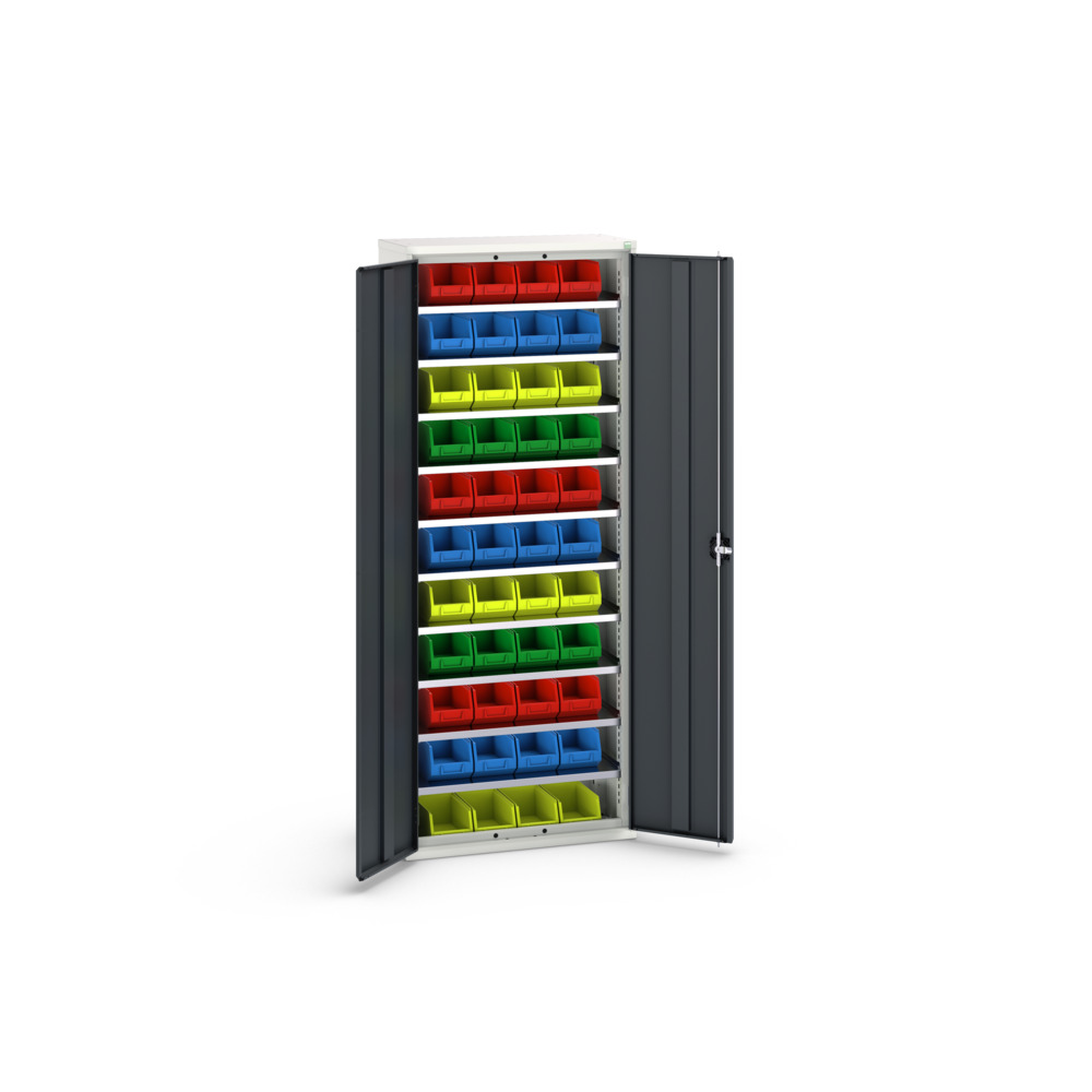 Armoire à bacs verso – 10 tablettes, 44 bacs – 800x350x2000 mm – RAL 7035/7016 – Réf. 16926401.19 2