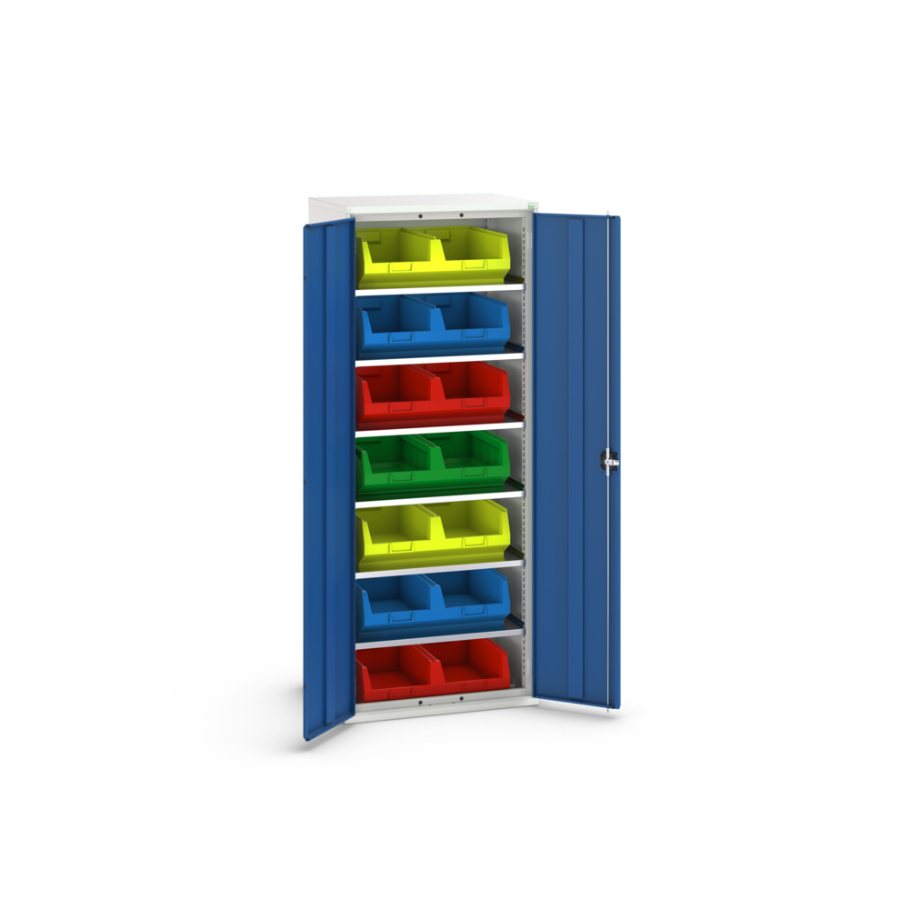 Armoire à bacs verso – 6 tablettes et 14 bacs N°5 – 800x550x2000 mm – RAL 7035/5010 2