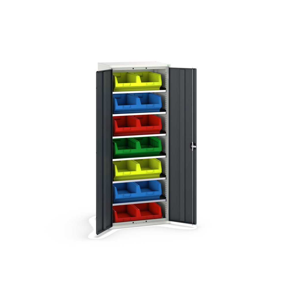 Armoire à bacs verso – 6 tablettes et 14 bacs N°5 – 800x550x2000 mm – RAL 7035/7016 2