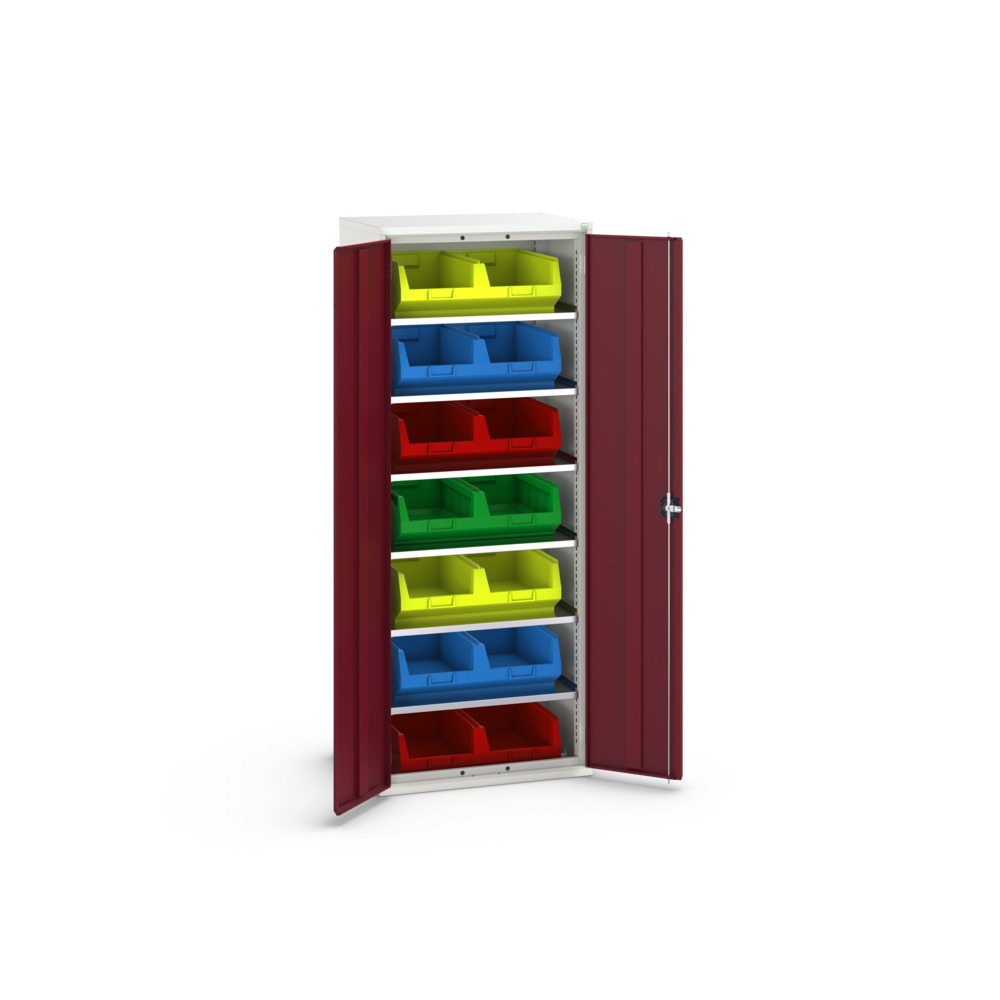 Armoire à bacs verso – 6 tablettes et 14 bacs N°5 – 800x550x2000 mm – RAL 7035/3004 2