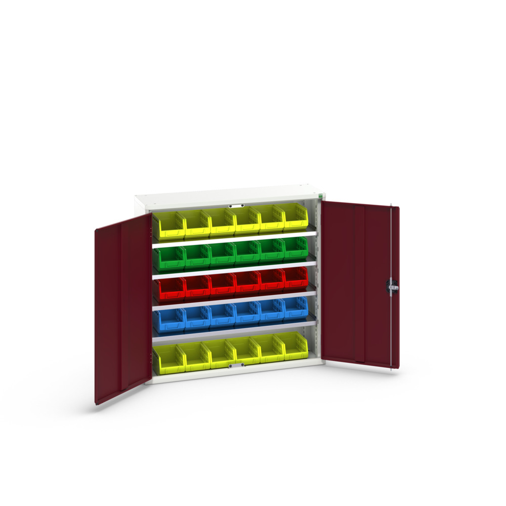 Verso armoire à bacs – 4 tablettes, 30 bacs – L 1050 x P 350 x H 1000 mm – RAL 7035/3004 2