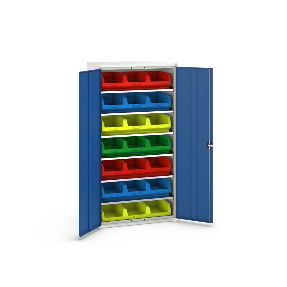 Armoire à bacs verso – 6 tablettes et 21 bacs N°5 – 1050x550x2000 mm – RAL 7035/5010 2