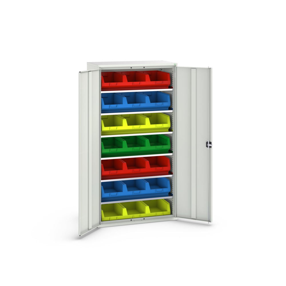 Armoire à bacs verso – 6 tablettes, 21 bacs – LxPxH: 1050x550x2000 mm – RAL 7035 2