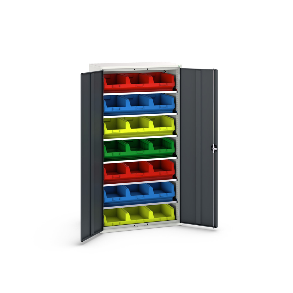 Armoire à bacs verso – 6 tablettes et 21 bacs N°5 – 1050x550x2000 mm – RAL 7035/7016 – 16926551.19 2