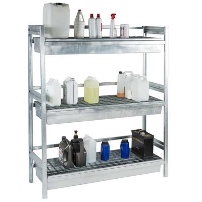 Etagère de rétention galvanisée 3 niveaux – 300 L – 1520 x 460 x 1800 mm 1