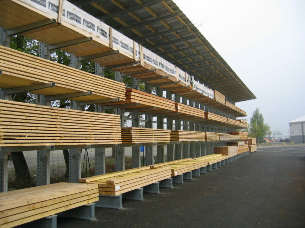 Rayonnage charges longues le cantilever ATOX – colonne tronconique perforée, bras avec clavette de verrouillage, hauteur colonnes jusqu&rsquo;à 12 000 mm - Image 4