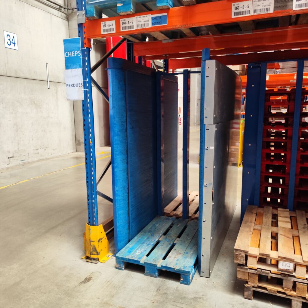 Aligneur de palettes – capacité jusqu&rsquo;à 15 palettes, acier peint, formats Europe 800×1200 ou 1000×1200 1
