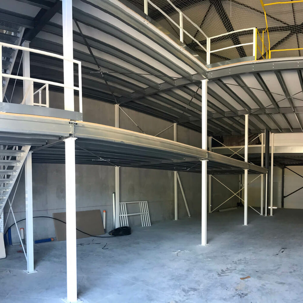 Plateforme de stockage DIPLEX – Fabrication française sur-mesure – Charge jusqu&rsquo;à 1 T/m² – Portée 8 m 3