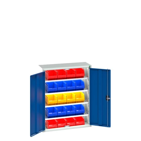 Armoire à bacs VERSO – Hauteur 1000 mm, largeur 800/1050 mm, profondeur 350/550 mm, avec 8 à 30 bacs et 3 ou 4 tablettes 2