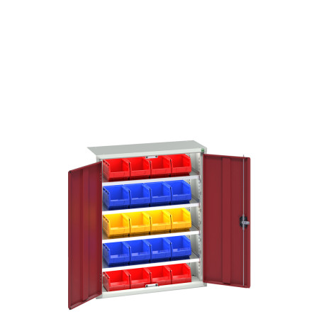 Armoire à bacs VERSO – Hauteur 1000 mm, largeur 800/1050 mm, profondeur 350/550 mm, avec 8 à 30 bacs et 3 ou 4 tablettes 4