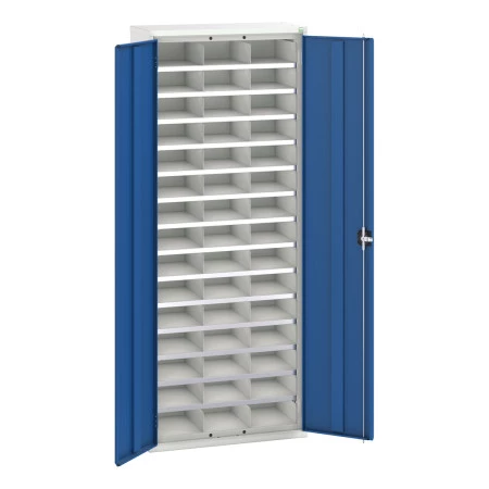 Armoire à cases VERSO – Hauteur 2000 mm, 45 ou 60 cases, 14 tablettes, châssis acier – Armoire d&rsquo;atelier à bacs 2