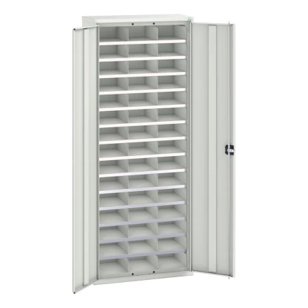 Armoire à cases VERSO – Hauteur 2000 mm, 45 ou 60 cases, 14 tablettes, châssis acier – Armoire d&rsquo;atelier à bacs 3