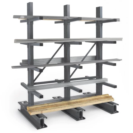 Cantilever mi-lourd double face – Rayonnage pour stockage de charges longues – Hauteur 2500 mm – 4 niveaux – Charge max. 500 kg/bras 1