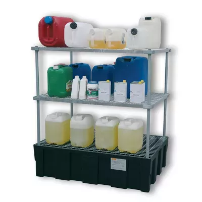 Cemo – Rayonnage de rétention pour petits récipients en acier galvanisé et bac PE - Image 1