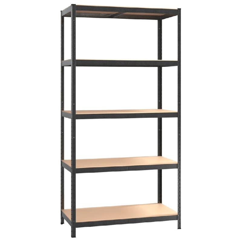 Helloshop26 – Étagère résistante à 5 niveaux acier et bois d&rsquo;ingénierie gris 02_0045715 – gris Bois massif 3000220819519 - Image 1