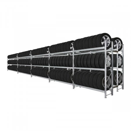 Rack à pneus charges lourdes double face – Rayonnage 3 ou 4 niveaux – Acier galvanisé anti-corrosion 1
