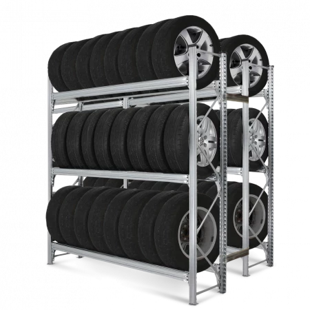Rack à pneus charges lourdes double face – Rayonnage 3 ou 4 niveaux – Acier galvanisé anti-corrosion 2