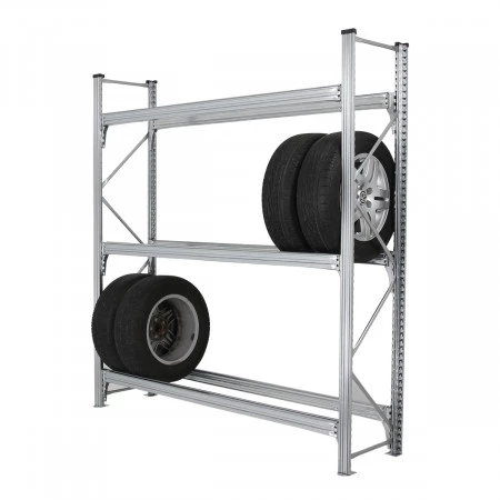 Rack à pneus charges lourdes simple face – Rayonnage métallique 3 ou 4 niveaux, 320 kg par niveau, acier galvanisé anti-corrosion 1