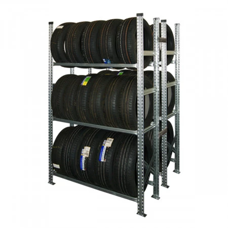 Rack à pneus mi-lourd double face – Rayonnage galvanisé 3 ou 4 niveaux – Charge 160 kg/niveau 3