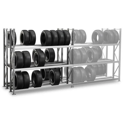 Rack à pneus VL – Double profondeur 2×400 mm – Hauteur 2000 mm – 3 niveaux – Capacité 1800 kg 2