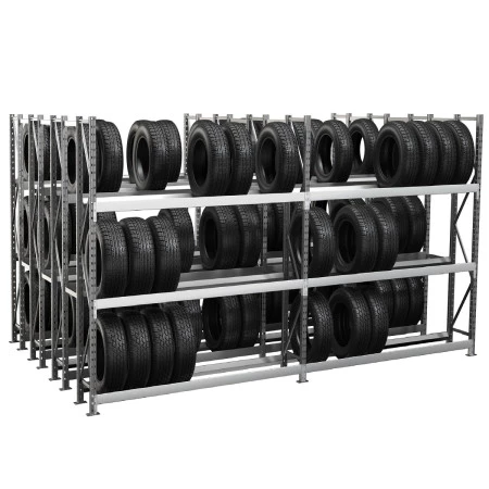 Rack à pneus VL – Quadruple profondeur 4×400 mm, 3 niveaux, hauteur 2000 mm, capacité 1800 kg 1