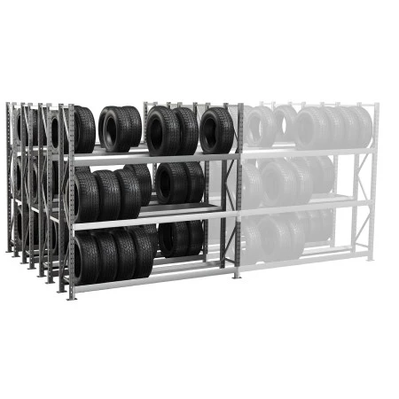 Rack à pneus VL – Quadruple profondeur 4×400 mm, 3 niveaux, hauteur 2000 mm, capacité 1800 kg 2
