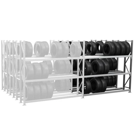 Rack à pneus VL – Quadruple profondeur 4×400 mm, 3 niveaux, hauteur 2000 mm, capacité 1800 kg 3