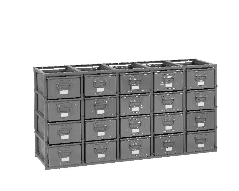 Rack de rangement 20 postes avec caisses métalliques vernies 27 litres – 2702737 1