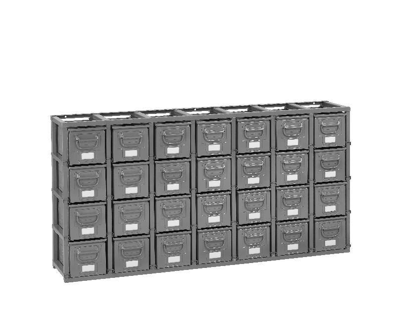 Rack de rangement 28 postes avec caisses métalliques vernies 12 litres – 2702717 1